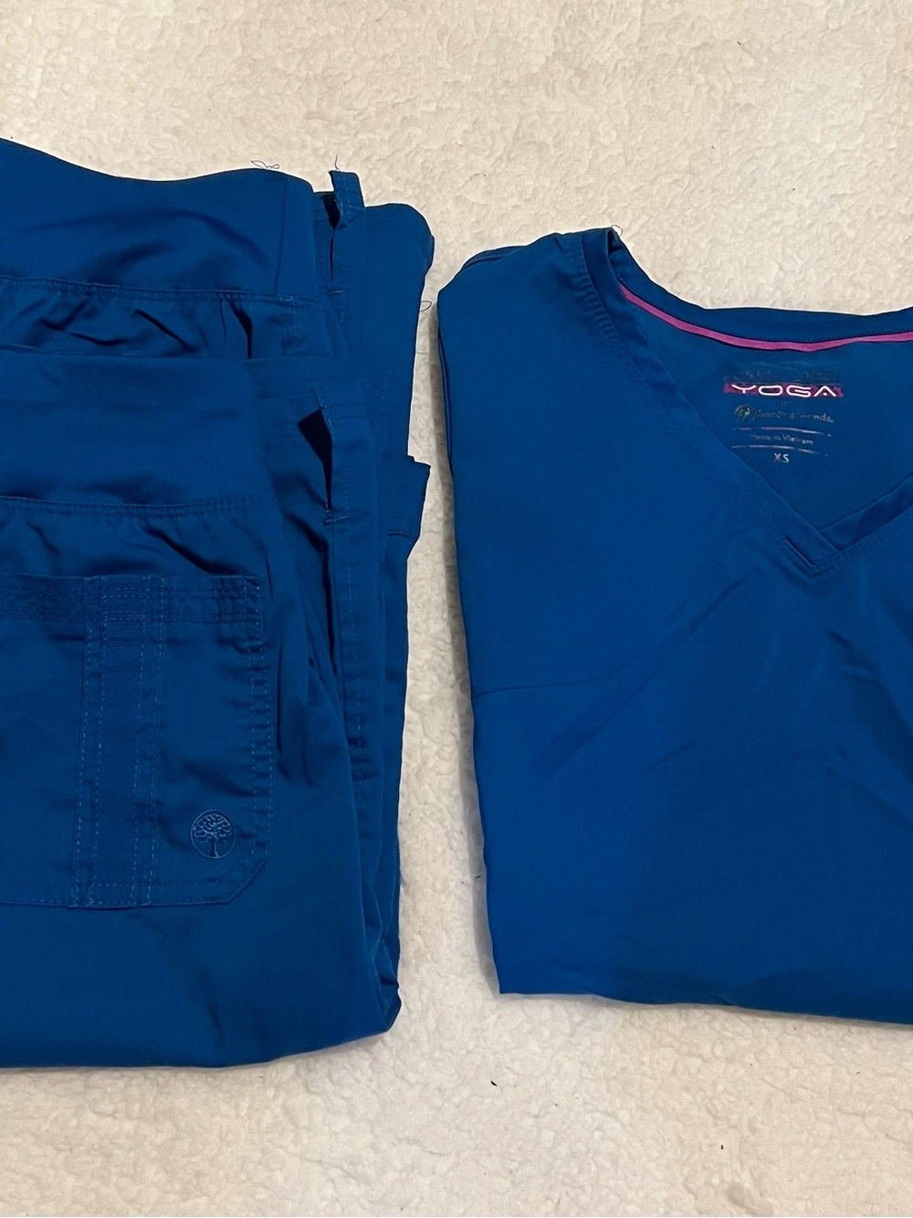 Purple Label YOGA Women's Blue Scrub Set - V-Neck Top & 2 Cargo Pants